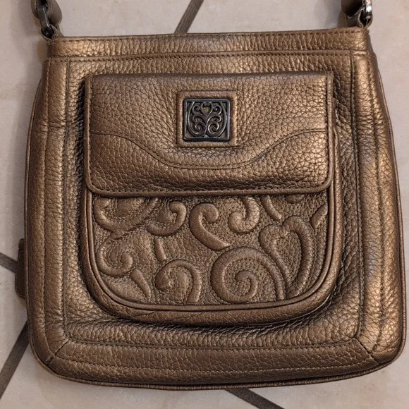 Brighton Crossbody Bag Purse Mila's Heart Antique Metallic Gold Pebble Leather - Picture 2 of 15